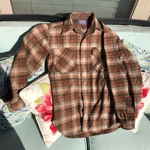 Brown and tan Pendleton wool flannel board shirt.